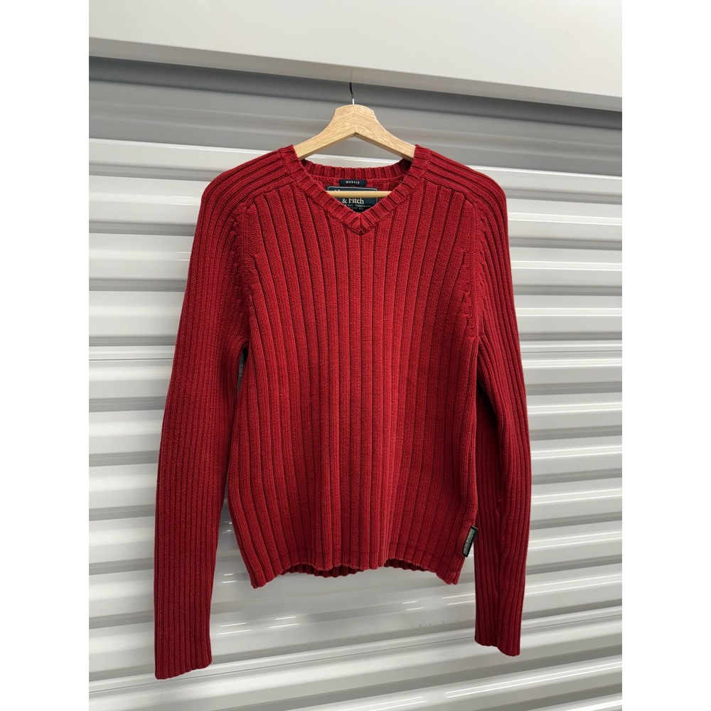 Abercrombie & Fitch Mens Muscle Fit Ribbed V-Neck Sweater Red Medium Vintage